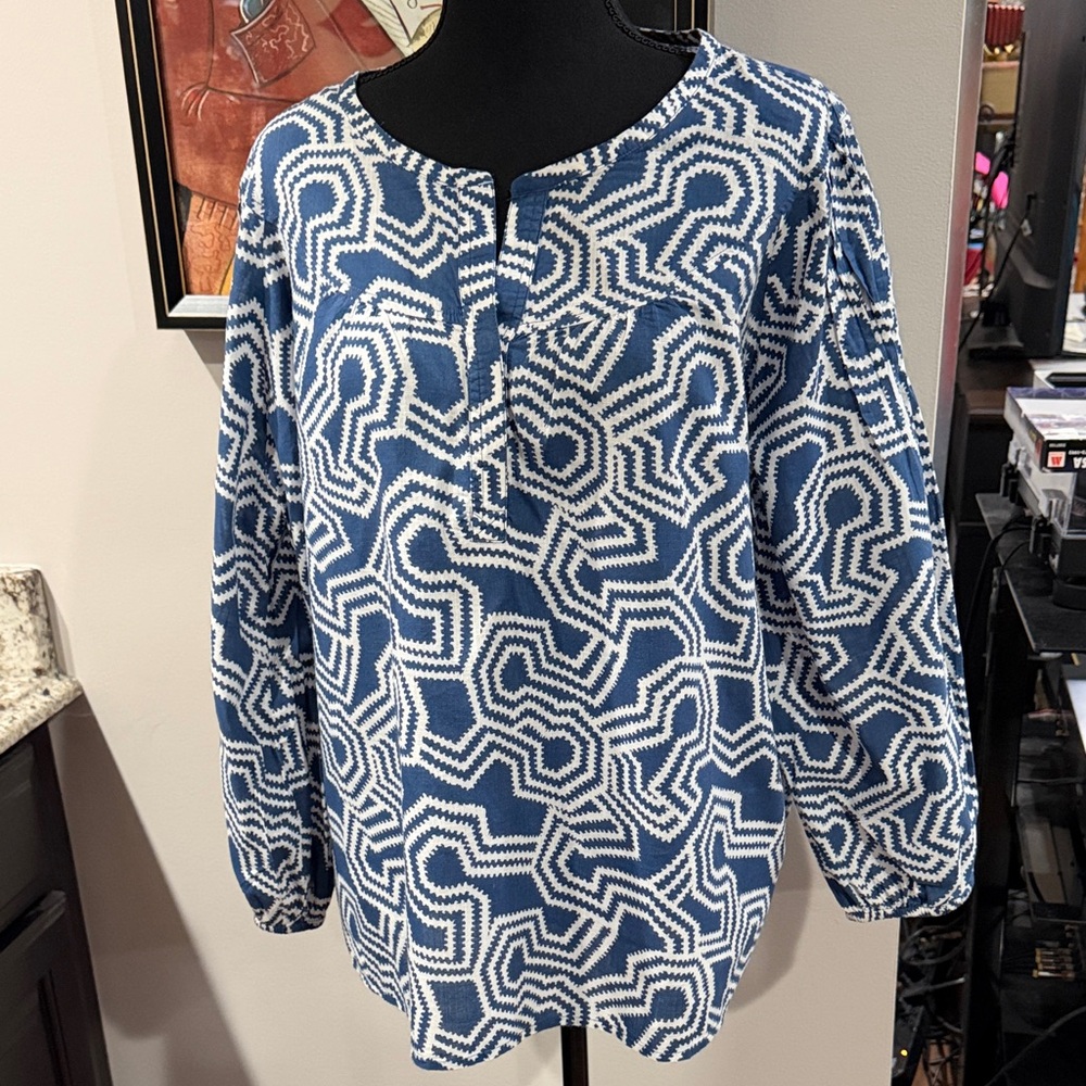 Caslon Blue Patterned Women's Top Sz XL